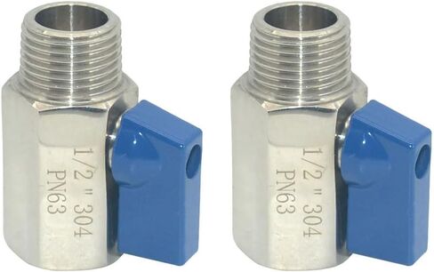 حزمة VARMHUS مكونة من 2 صمام كروي صغير من الفولاذ المقاوم للصدأ NPT 304، صمام إغلاق خيط أنثى × ذكر للمياه والنفط والغاز (1/2 بوصة) in Kuwait