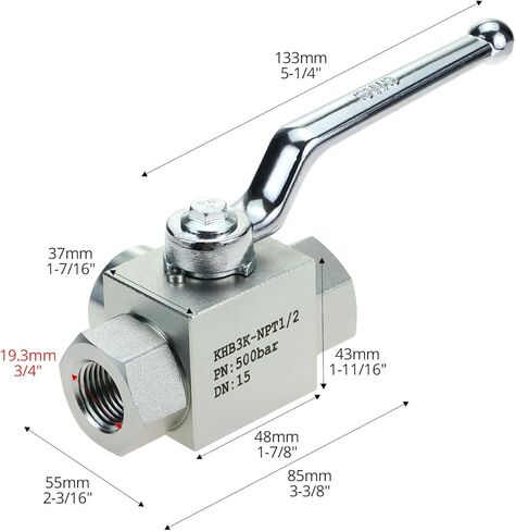 QWORK 3-Way High Pressure Hydraulic Ball Valve, 1/2" NPT Female, 7250 PSI, for Controls Flow Direction of Water, Oil, Gas in Saudi Arabia