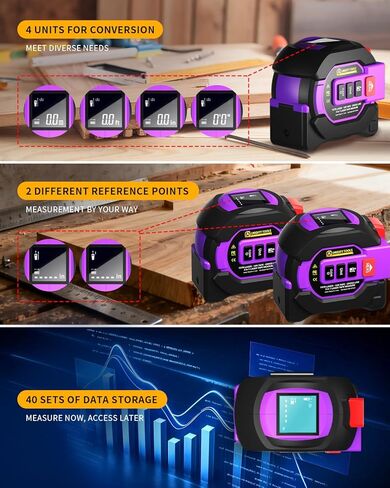 3 in 1 Digital Laser Tape Measure, 197ft/60m Laser Distance Meter, 16ft/5m Digital Tape Measure with Cross Line, AutoLock, ft/in/m Unit Switch, Measure Area, Volume, Pythagorean in Saudi Arabia