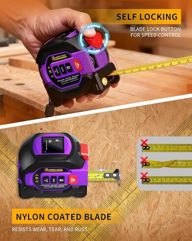 3 in 1 Digital Laser Tape Measure, 197ft/60m Laser Distance Meter, 16ft/5m Digital Tape Measure with Cross Line, AutoLock, ft/in/m Unit Switch, Measure Area, Volume, Pythagorean in Saudi Arabia