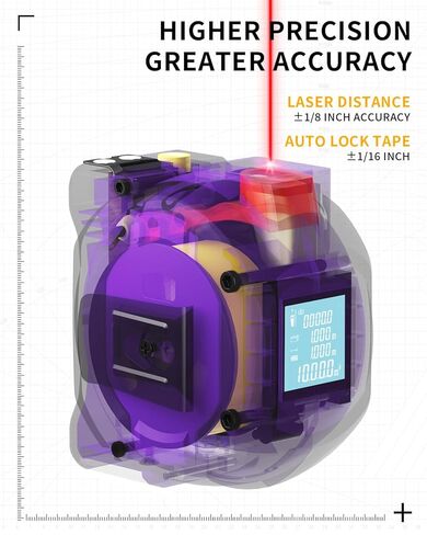 3 in 1 Digital Laser Tape Measure, 197ft/60m Laser Distance Meter, 16ft/5m Digital Tape Measure with Cross Line, AutoLock, ft/in/m Unit Switch, Measure Area, Volume, Pythagorean in Saudi Arabia