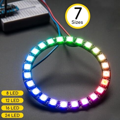 5V Individual Addressable RGB LED Ring for Arduino W2812 – 16-LED Programmable Color Ring with in/Out Data Pins, Compatible with Microcontrollers, Requires 5V Power Supply (1 Pack) in Saudi Arabia