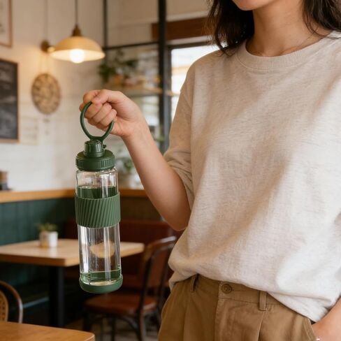 32 oz Glass Water Bottle with Straw and Handle, Large Sports Water Tumbler with 2 Lids, Leak-proof BPA Free Water Jug Canteen with Silicone Sleeve for Gym Sports Outdoor, 1 Pack in Saudi Arabia