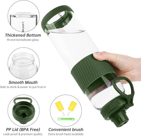 32 oz Glass Water Bottle with Straw and Handle, Large Sports Water Tumbler with 2 Lids, Leak-proof BPA Free Water Jug Canteen with Silicone Sleeve for Gym Sports Outdoor, 1 Pack in Saudi Arabia
