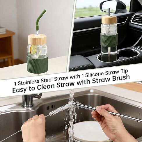 32 oz Glass Water Bottle with Straw and Handle, Large Sports Water Tumbler with 2 Lids, Leak-proof BPA Free Water Jug Canteen with Silicone Sleeve for Gym Sports Outdoor, 1 Pack in Saudi Arabia