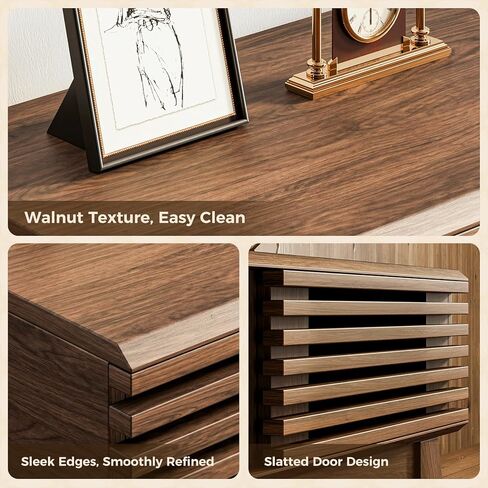 AODK 59" TV Stand for 55"/60"/65" TVs, Mid-Century Modern Fluted Entertainment Center with Sliding Doors, Storage Cabinets & Media Console Table, Living Room & Bedroom, Walnut in Saudi Arabia
