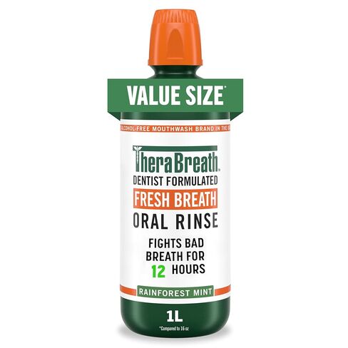 غسول الفم TheraBreath Fresh Breath، نعناع الغابات المطيرة، خالي من الكحول، 33.8 أونصة/1 لتر in Kuwait