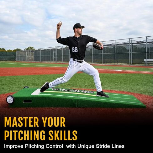 Baseball Pitching Mound with Stride Lines, Portable Pitchers Mound with Pitching Rubber and Anti-Fade Turf - 80 x 28 x 6 Inches in Kuwait