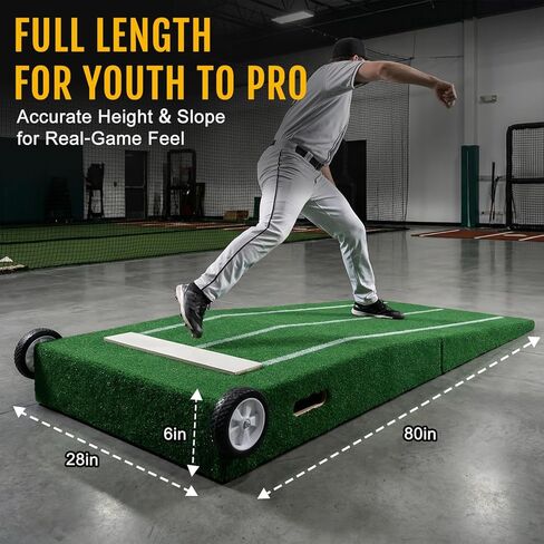 Baseball Pitching Mound with Stride Lines, Portable Pitchers Mound with Pitching Rubber and Anti-Fade Turf - 80 x 28 x 6 Inches in Kuwait