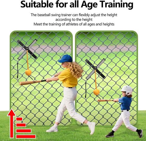 مدرب أرجوحة البيسبول/الكرة اللينة المحمول مع كرة مربوطة بإعادة الضبط التلقائي | نظام تركيب سياج سهل لممارسة الضرب الفردي، معدات تدريب الضرب للمبتدئين والمحترفين in Kuwait