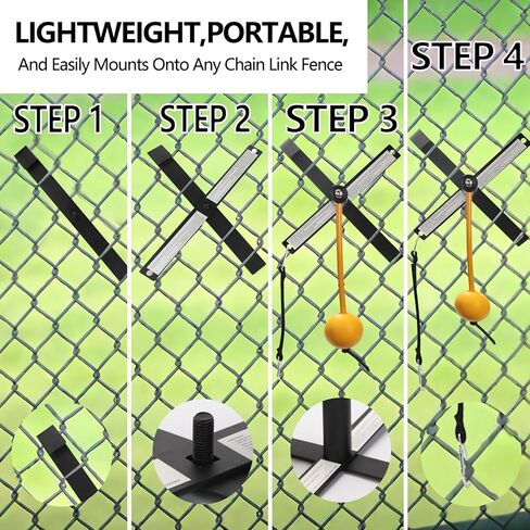 مدرب أرجوحة البيسبول/الكرة اللينة المحمول مع كرة مربوطة بإعادة الضبط التلقائي | نظام تركيب سياج سهل لممارسة الضرب الفردي، معدات تدريب الضرب للمبتدئين والمحترفين in Kuwait