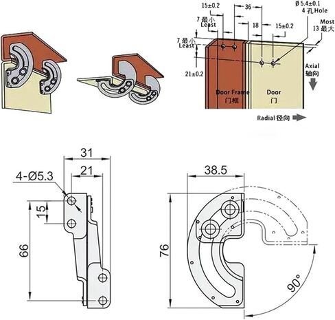 مفصلات مخفية على شكل مروحة من الفولاذ المقاوم للصدأ 304، توقف بحد 90 درجة، قطعة واحدة in Kuwait