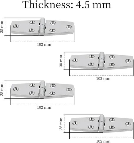 مفصلات تلميع مرآة من الفولاذ المقاوم للصدأ 6 فتحات 38 × 102 مم 4 قطع in Kuwait