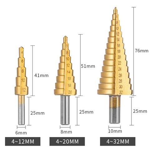 6PCS HSS Steel Step Drill Bit Set 4-12/20/32mm Metal Hole Wood Cone Core Drilling 3,6,8 Saw Drill in Saudi Arabia