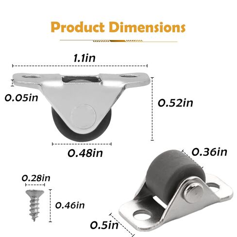 1/2 Inch Mini Fixed Caster Wheels, 10 Pack 0.5" Rubber Small Caster Wheels, with Screws Low Profile Single Direction Tiny Wheels for Furniture, Carts, Drawer, and DIY Projects, Storage Box, Planters in Kuwait
