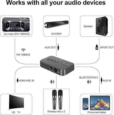 جهاز كاريوكي محمول OTIC AI، ميكروفونات كاريوكي متعددة الوظائف ومحول متعدد الاقتران، ميزة إزالة الصوت التلقائي/الغناء على طول؛ يدعم الغناء في المنزل/الخارج/السيارة للحفلات والتخييم والسفر in Kuwait