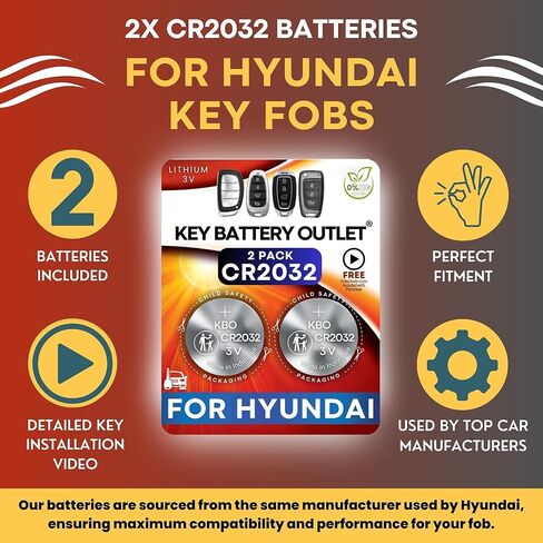 Key Fob Battery for Hyundai CR2032 (2 Pack) - OEM Remote Battery Replacement for Sonata, Santa Fe, Tucson - Includes Pry Tool and Video Guide for Easy Installation in Saudi Arabia