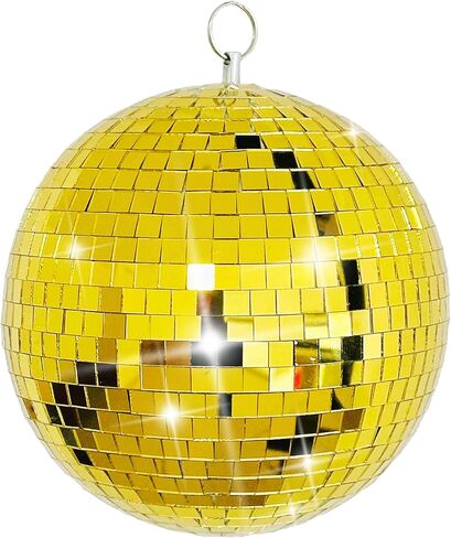 كرة ديسكو مرآة عاكسة مقاس 8 بوصة لحفلات الديسكو المعلقة لأرضية الرقص وحفلات الزفاف والعطلات وديكور المنزل وأحداث الدي جي - كرة مرآة ذهبية من الزجاج الحقيقي مع حلقة تعليق in Kuwait