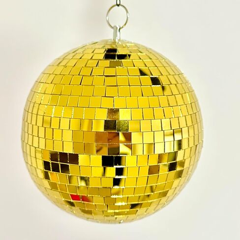 كرة ديسكو مرآة عاكسة مقاس 8 بوصة لحفلات الديسكو المعلقة لأرضية الرقص وحفلات الزفاف والعطلات وديكور المنزل وأحداث الدي جي - كرة مرآة ذهبية من الزجاج الحقيقي مع حلقة تعليق in Kuwait
