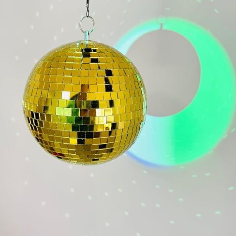 كرة ديسكو مرآة عاكسة مقاس 8 بوصة لحفلات الديسكو المعلقة لأرضية الرقص وحفلات الزفاف والعطلات وديكور المنزل وأحداث الدي جي - كرة مرآة ذهبية من الزجاج الحقيقي مع حلقة تعليق in Kuwait