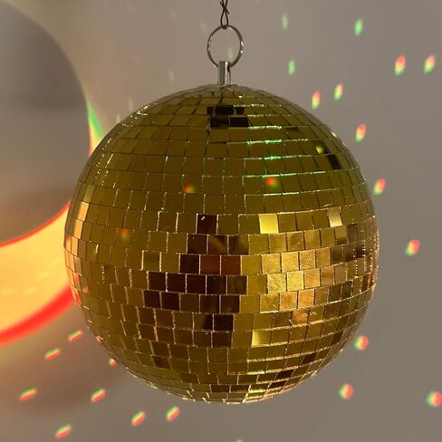 كرة ديسكو مرآة عاكسة مقاس 8 بوصة لحفلات الديسكو المعلقة لأرضية الرقص وحفلات الزفاف والعطلات وديكور المنزل وأحداث الدي جي - كرة مرآة ذهبية من الزجاج الحقيقي مع حلقة تعليق in Kuwait