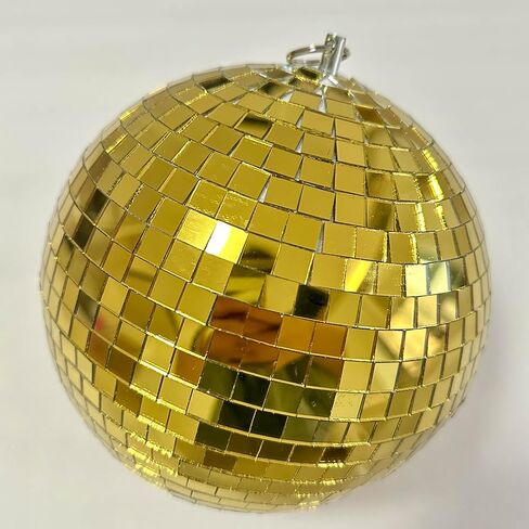 كرة ديسكو مرآة عاكسة مقاس 8 بوصة لحفلات الديسكو المعلقة لأرضية الرقص وحفلات الزفاف والعطلات وديكور المنزل وأحداث الدي جي - كرة مرآة ذهبية من الزجاج الحقيقي مع حلقة تعليق in Kuwait