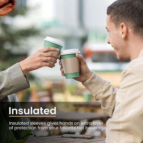 أكمام القهوة 500 قطعة - أكواب ورق كرافت بنية مموجة تناسب أكواب 12 أونصة و16 أونصة و20 أونصة و22 أونصة و24 أونصة - قابلة لإعادة التدوير والاستعمال مرة واحدة - مثالية للمشروبات الساخنة في المقاهي والمكاتب (عبوة مكونة من 500 قطعة) in Kuwait