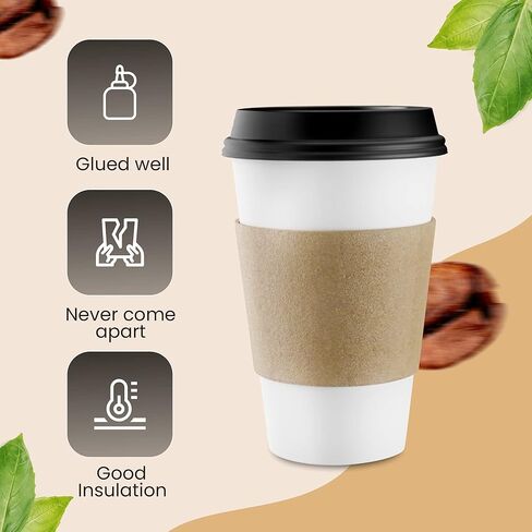 أكمام القهوة 500 قطعة - أكواب ورق كرافت بنية مموجة تناسب أكواب 12 أونصة و16 أونصة و20 أونصة و22 أونصة و24 أونصة - قابلة لإعادة التدوير والاستعمال مرة واحدة - مثالية للمشروبات الساخنة في المقاهي والمكاتب (عبوة مكونة من 500 قطعة) in Kuwait
