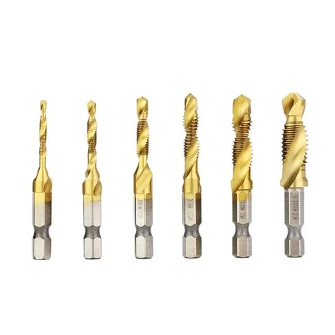 M3-M10 برغي الحنفية لقم الثقب Hss الصنابير غاطسة Deburr مجموعة متري بت تركيبة عالية السرعة الصلب المركب 1/6 قطعة (مجموعة فضية 6 قطعة) in Kuwait