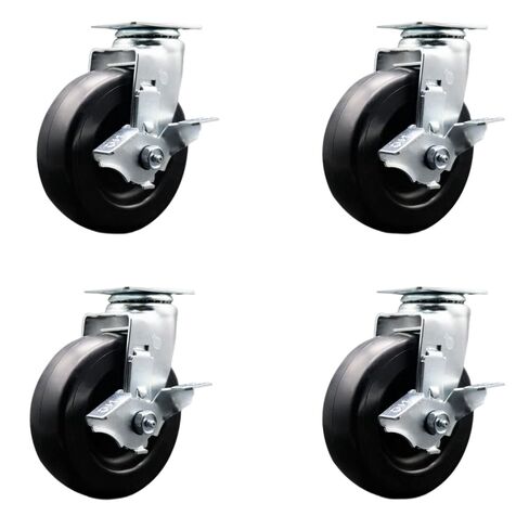 Tool Box Caster Wheel Set - 6 Inch Flat Free, Easy Rolling Polyolefin Wheels - Industrial Grade - 4 Swivel Casters with Top Lock Brakes - Service Caster Brand in Saudi Arabia