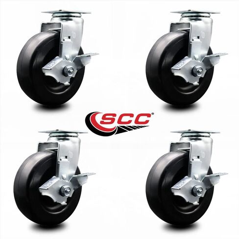 Tool Box Caster Wheel Set - 6 Inch Flat Free, Easy Rolling Polyolefin Wheels - Industrial Grade - 4 Swivel Casters with Top Lock Brakes - Service Caster Brand in Saudi Arabia