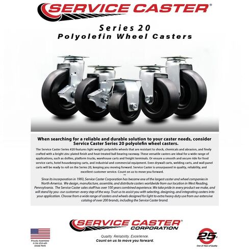 Tool Box Caster Wheel Set - 6 Inch Flat Free, Easy Rolling Polyolefin Wheels - Industrial Grade - 4 Swivel Casters with Top Lock Brakes - Service Caster Brand in Saudi Arabia