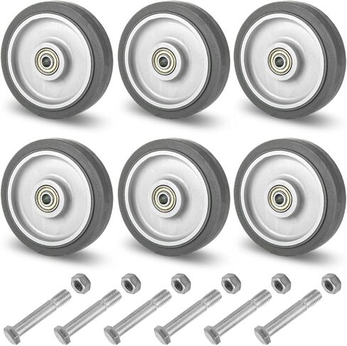 STARVAST 6PCS Shopping Cart Replacement Wheels Kit, 5-inch Diameter Wheels with Axles Bolt, Bearing Shopping Cart Wheel, Polyurethane Tread Face, Grey in Saudi Arabia