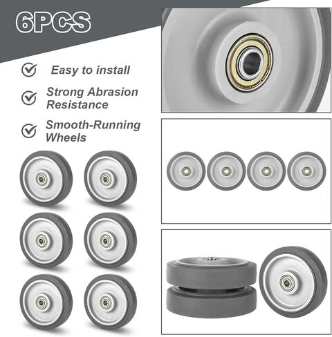 STARVAST 6PCS Shopping Cart Replacement Wheels Kit, 5-inch Diameter Wheels with Axles Bolt, Bearing Shopping Cart Wheel, Polyurethane Tread Face, Grey in Saudi Arabia