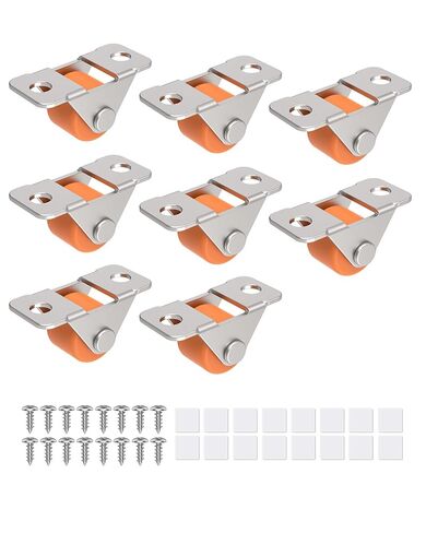 عجلات صغيرة منخفضة الحجم مقاس 0.5 بوصة، عجلات مطاطية ذاتية اللصق ومثبتة بمسمار للأجهزة الصغيرة، والأثاث، والمنظم، والمشروعات اليدوية، والصينية - عجلة ثابتة أحادية الاتجاه (برتقالية-4 قطع) in Kuwait