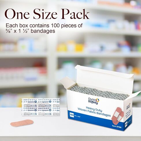 Dynarex Sterile Adhesive Heavy Duty Woven Fabric Bandages - 5/8" x 1.5" Flexible Wound Dressing for Minor Cuts, Secure Fit with Non-Stick Pad, 100 per Box in Saudi Arabia