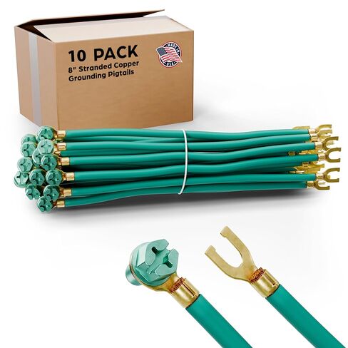 (10 عبوات) 8 أسلاك توصيل نحاسية مجدولة | موصل شوكة ومجرفة تم تجريدهما مسبقًا مع برغي أسير أخضر | وصلة ربط شديدة التحمل للصناديق والألواح المعدنية | حزمة السائبة المقاول in Kuwait