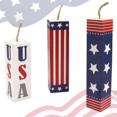 Hying 3 Pieces Veterans Day Table Decor Patriotic Tiered Tray Labor Day Wooden Blocks American Table Centerpieces Red Blue Rustic Wood Signs for Tabletop Farmhouse Memorial Day Decorations in Saudi Arabia