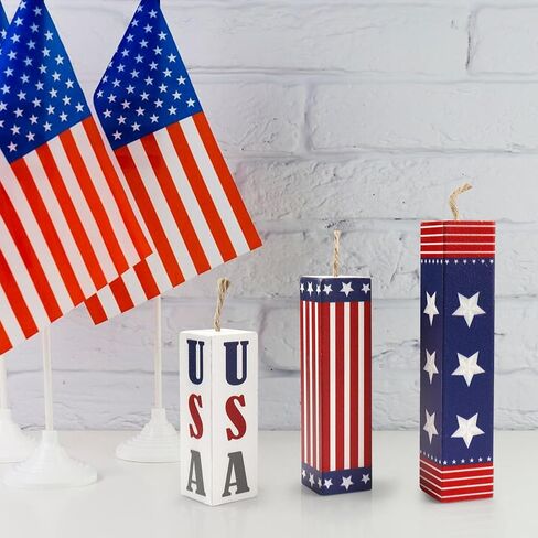 Hying 3 Pieces Veterans Day Table Decor Patriotic Tiered Tray Labor Day Wooden Blocks American Table Centerpieces Red Blue Rustic Wood Signs for Tabletop Farmhouse Memorial Day Decorations in Saudi Arabia