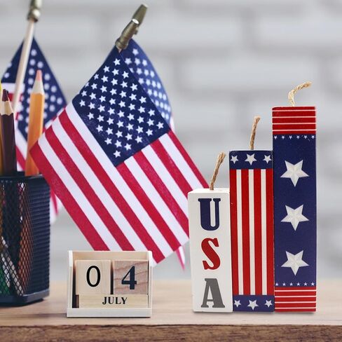 Hying 3 Pieces Veterans Day Table Decor Patriotic Tiered Tray Labor Day Wooden Blocks American Table Centerpieces Red Blue Rustic Wood Signs for Tabletop Farmhouse Memorial Day Decorations in Saudi Arabia