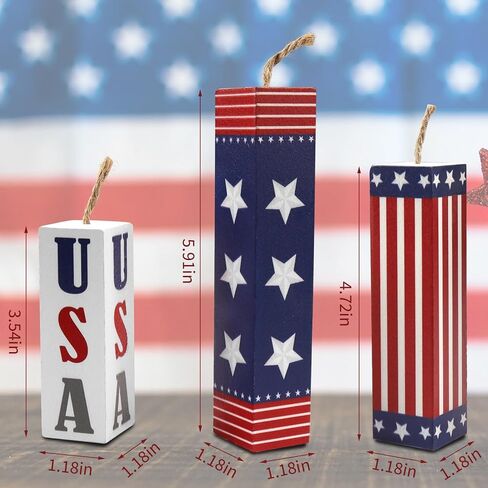Hying 3 Pieces Veterans Day Table Decor Patriotic Tiered Tray Labor Day Wooden Blocks American Table Centerpieces Red Blue Rustic Wood Signs for Tabletop Farmhouse Memorial Day Decorations in Saudi Arabia