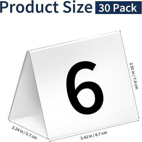 30 Packs Restaurant Table Numbers, Double Side Acrylic Table Tent Numbers for Restaurant Cafes Banquets - White 3.4 x 2.2 x 2.9 inches in Saudi Arabia