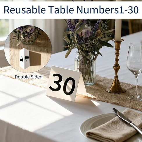 30 Packs Restaurant Table Numbers, Double Side Acrylic Table Tent Numbers for Restaurant Cafes Banquets - White 3.4 x 2.2 x 2.9 inches in Saudi Arabia