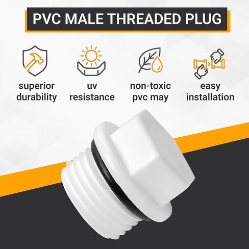 3/4 Inch Male Threaded Plug -0.75 Inch PVC Pipe End Cap - End Cap Connector Plug - Sch 40 MNPT 3/4 PVC Pipe Fittings for Plumbing Water Line 1 PC in a Pack- White in Saudi Arabia