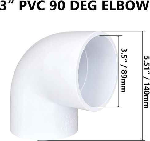 2 حزمة 3 "PVC 90 درجة الكوع تركيبات الأنابيب (مقبس × مقبس)، 2 طريقة اقتران محول الزاوية اليمنى جدول 40، 3 بوصة PVC موصل زاوية الأنابيب DIY، أبيض SCH 40 in Kuwait