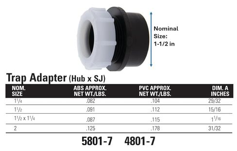 NIBCO - I01455H U580127 11/2 SPGXSJ TRAP ADAPTER ABS، أسود، 1-1/2 بوصة (U580127112) in Saudi Arabia