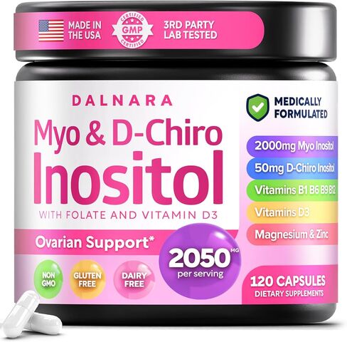 مكمل Myo-Inositol & D-Chiro Inositol للنساء - كبسولات إينوزيتول بنسبة 40:1 مع حمض الفوليك وفيتامين D3 والمغنيسيوم والزنك - دعم المبيض إينوزيتول متعدد الفيتامينات - 2050 مجم، 120 قطعة in Saudi Arabia