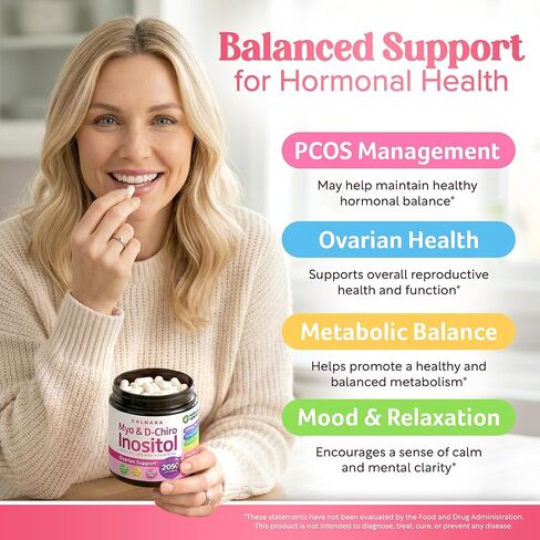 مكمل Myo-Inositol & D-Chiro Inositol للنساء - كبسولات إينوزيتول بنسبة 40:1 مع حمض الفوليك وفيتامين D3 والمغنيسيوم والزنك - دعم المبيض إينوزيتول متعدد الفيتامينات - 2050 مجم، 120 قطعة in Saudi Arabia