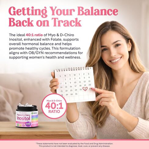 مكمل Myo-Inositol & D-Chiro Inositol للنساء - كبسولات إينوزيتول بنسبة 40:1 مع حمض الفوليك وفيتامين D3 والمغنيسيوم والزنك - دعم المبيض إينوزيتول متعدد الفيتامينات - 2050 مجم، 120 قطعة in Saudi Arabia