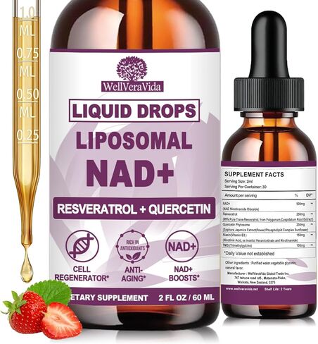 NAD+ Supplements for Men & Women, Extra Strength NMN Alternative Liposomal Nad⁺ Supplement with Resveratrol Quercetin for Cellular Energy & NAD+ Levels, Fast Absorption Liquid NAD Plus丨NON-GMO, 2Fl Oz in Kuwait